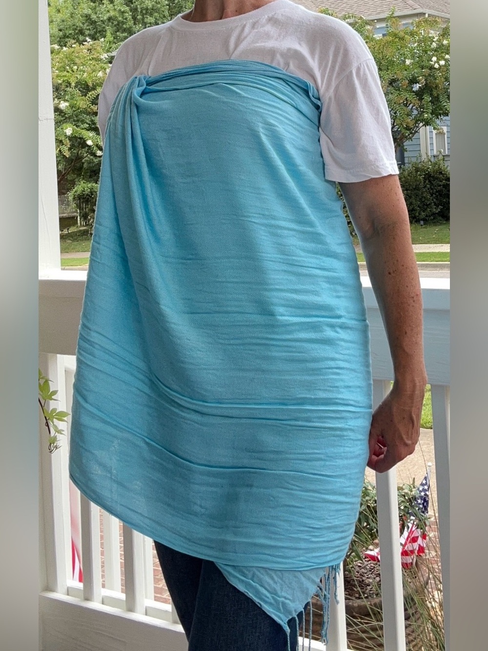 Light Aqua Fringe Scarf | Soft Lightweight Wrap Shawl - Picture 12 of 12